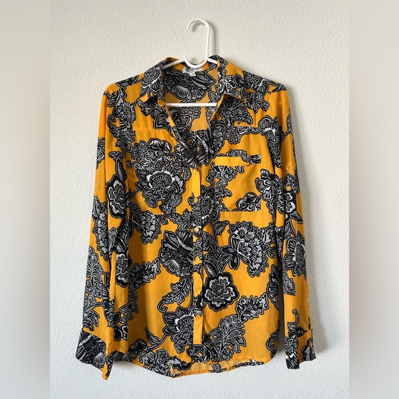 Express Tops - Express The Portofino Shirt Slim Fit Yellow & Black Paisley Blouse